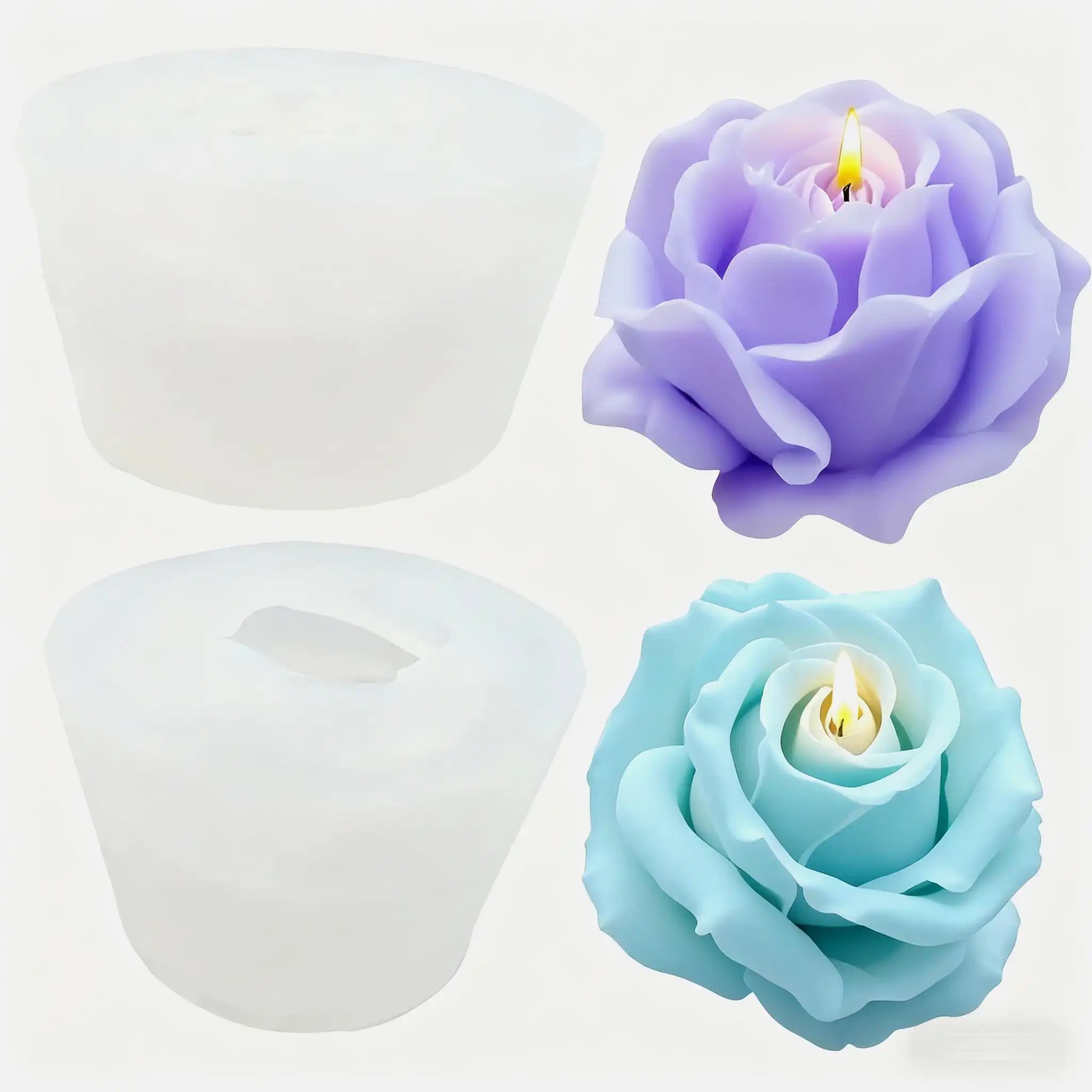 Candle Making Wax Melter - 2個のロマンチックな3Dローズシリコンキャンドル型 - 再利用可能な高品質の花型、アロマセラピーワックス、手作り石鹸、樹脂作りに最適 - バレンタインデーと母の日のギフト、ホームウェディングデコレーション、絶妙な花びらデザイン、滑らかな質感、絶妙な職人技